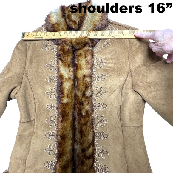 jacket NINE WEST faux suede & fur vintage Y2K embroidered pockets! cropped vegan - Picture 13 of 16